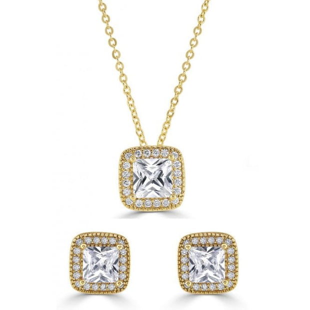 Gold Plated Cubic Zirconia Necklace & Earring Set