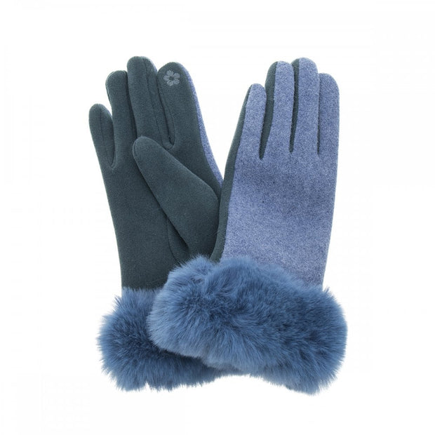 Denim Faux Fur Cuff Ladies Gloves