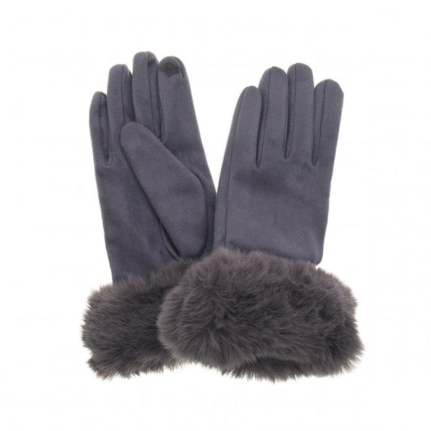 Slate Ladies Faux Fur Cuff Gloves
