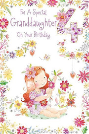 Paper Rose Granddaughter 4th Birthday Card