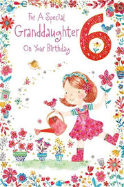 Paper Rose Granddaughter 6th Birthday Card