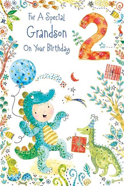 Paper Rose Grandson 2nd Birthday Card