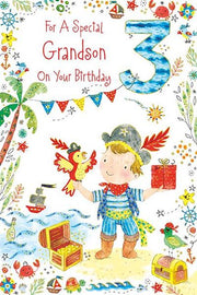 Paper Rose Grandson 3rd Birthday Card