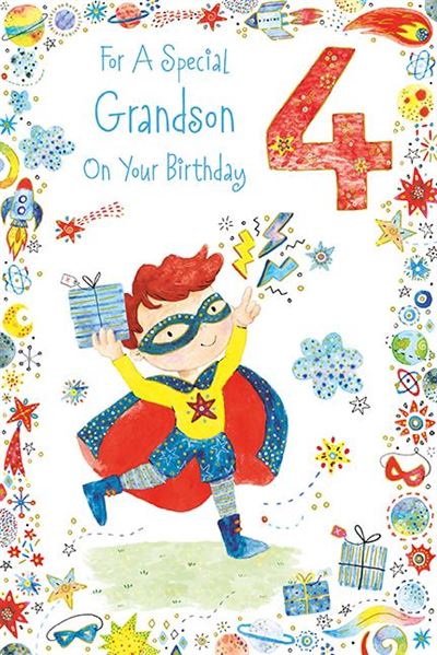 Paper Rose Grandson 4th Birthday Card