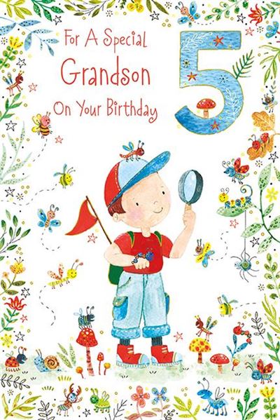 Paper Rose Grandson 5th Birthday Card