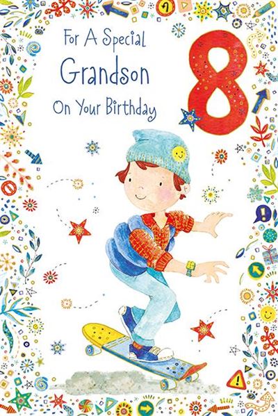 Paper Rose Grandson 8th Birthday Card