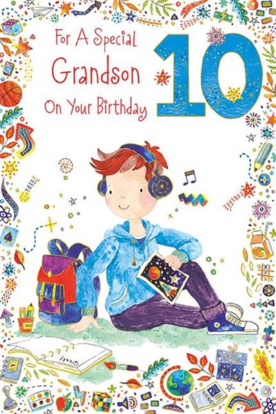 Paper Rose Grandson 10th Birthday Card