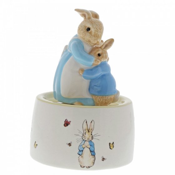 Enesco Beatrix Potter Peter Rabbit Mrs. Rabbit and Peter Ceramic Musical Figurine