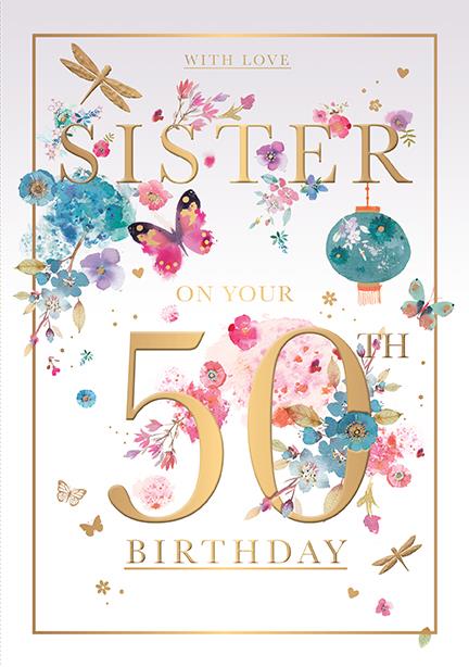 Words N Wishes Sister 50th Birthday Card