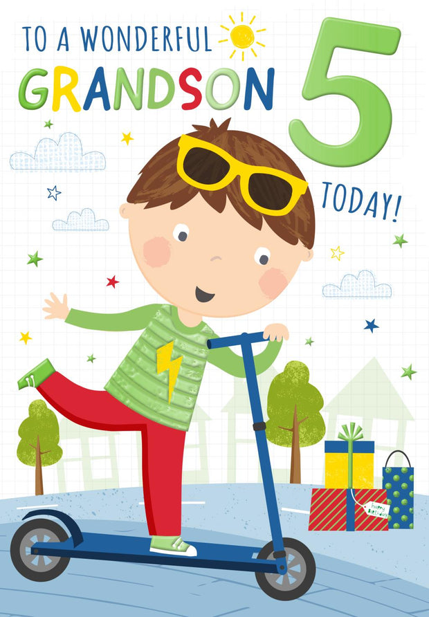 Words N Wishes Grandson 5th Birthday Card