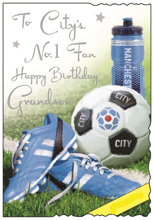 Jonny Javelin Manchester City's No 1 Fan Grandson Football Birthday Card
