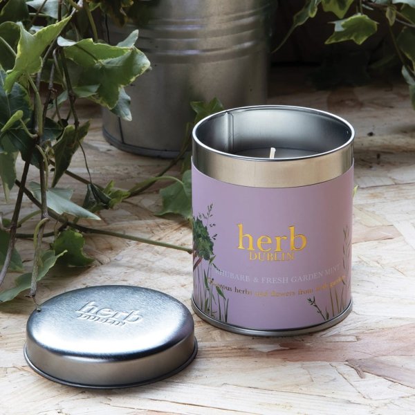 Herb London Rhubarb & Fresh Garden Mint Tin Candle