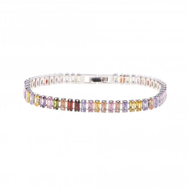 Multi Coloured Elegant Rhodium Plated Tennis Bracelet