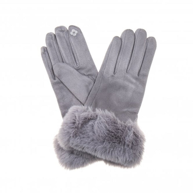 Grey Ladies Faux Fur Cuff Gloves