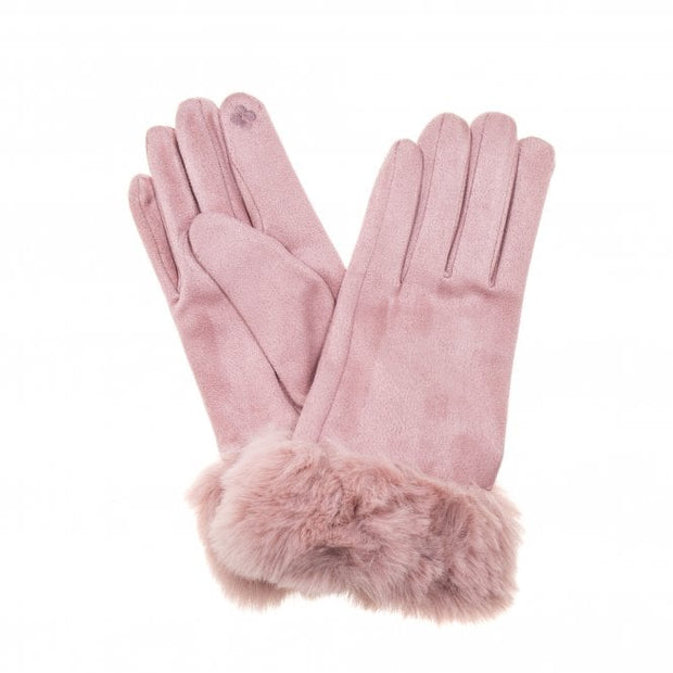 Pink Ladies Faux Fur Cuff Gloves