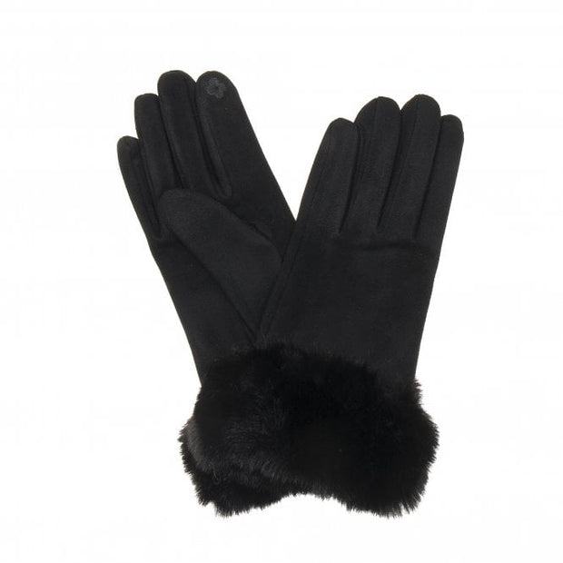 Black Ladies Faux Fur Cuff Gloves