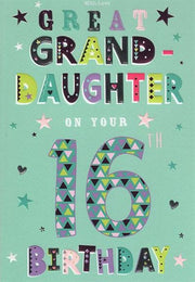 ICG Great Granddaughter 16th Birthday Card