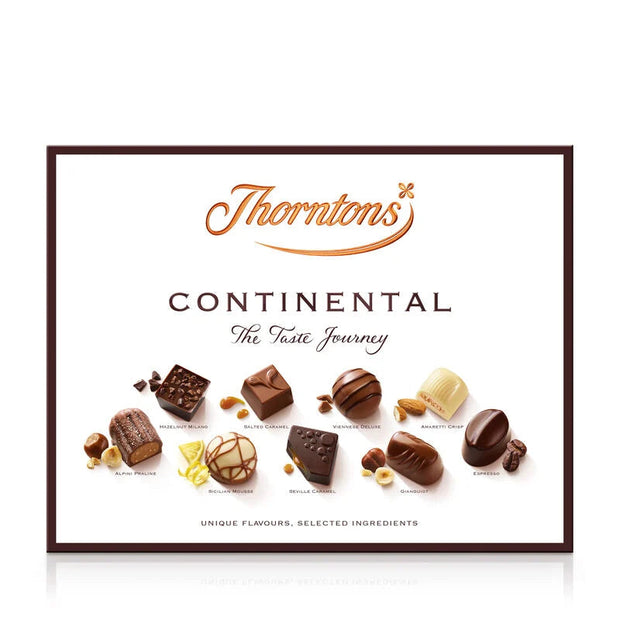 454g Thorntons Continental Milk, Dark and White Box Collection