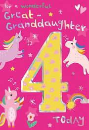 ICG Great Granddaughter 4th Birthday Card