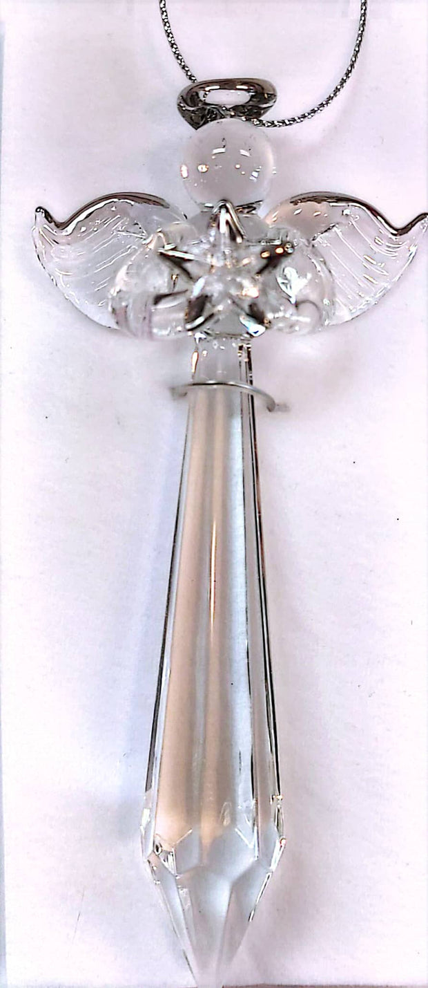 Glass Silver Edged Hanging Angel Ornament