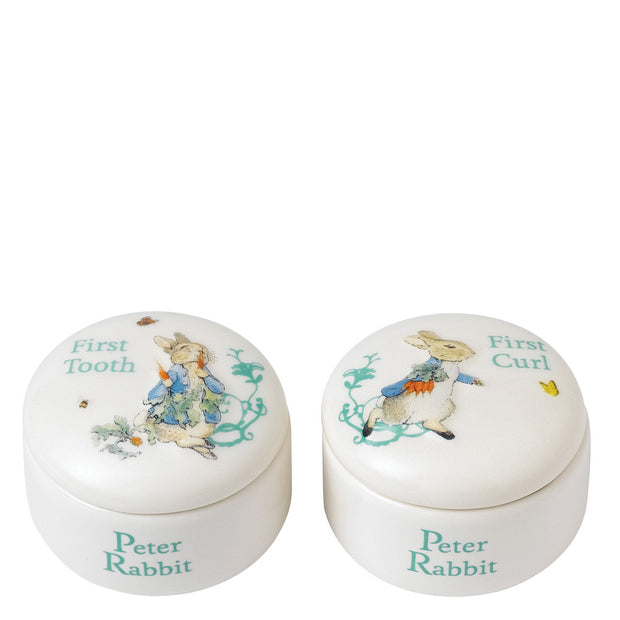 Enesco Peter Rabbit First Curl and tooth trinket boxes