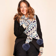 Zelly Blue Heart Knitted Pom Pom Scarf**