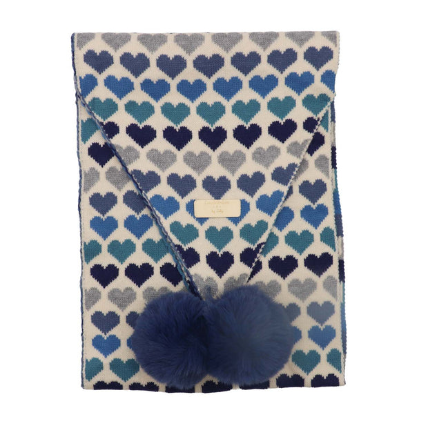 Zelly Blue Heart Knitted Pom Pom Scarf**