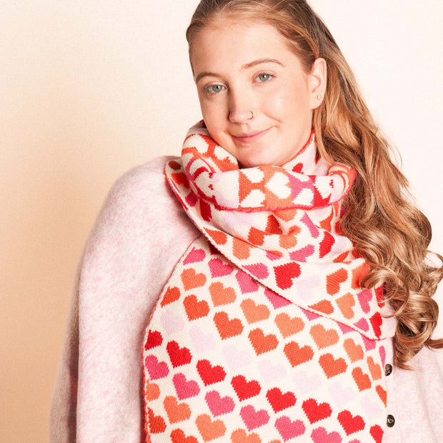 Zelly Pink Heart Knitted Pom Pom Scarf**