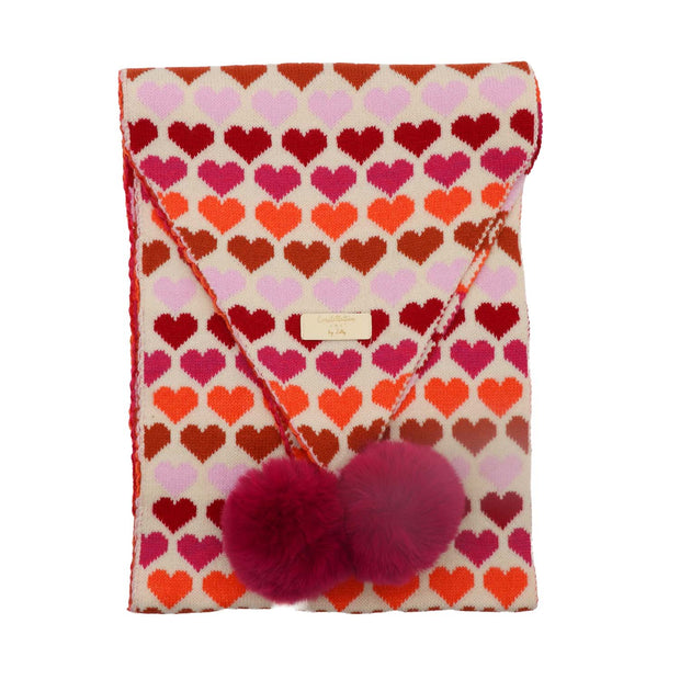 Zelly Pink Heart Knitted Pom Pom Scarf**