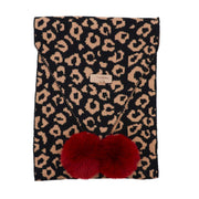 Zelly Animal Print Knitted Pom Pom Scarf**