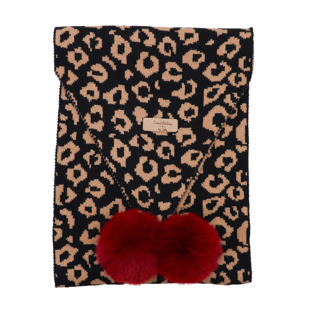 Zelly Animal Print Knitted Pom Pom Scarf**