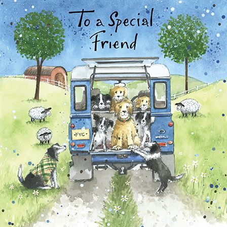 Paper House Dogs In Land Rover Friend Birthday Card*