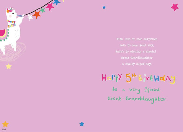 ICG Great Granddaughter 5th Birthday Card