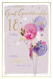 ICG Great Granddaughter 18th Birthday Card