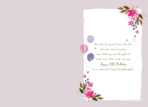 ICG Great Granddaughter 18th Birthday Card