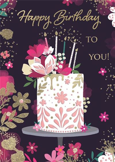 ICG Floral Birthday Cake Birthday Card