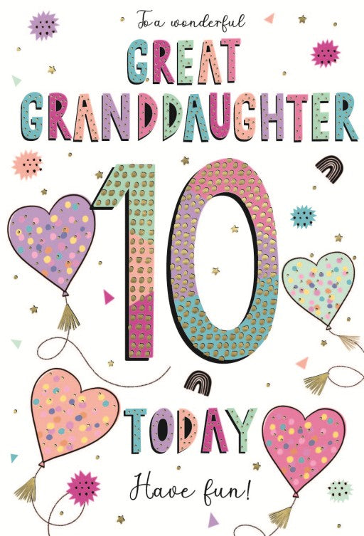 ICG Great Granddaughter 10th Birthday Card