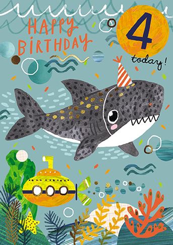 Paper House Shark 4th Birthday Card*