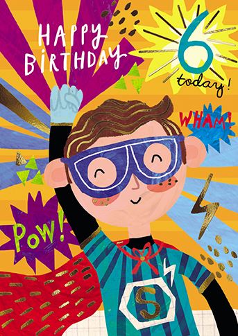 Paper House Super Hero 6th Birthday Card*