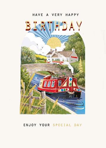 Ling Design Canal Boat Birthday Card*