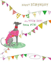 Nigel Quiney Fluff Greyhound in Bunting Birthday Card*