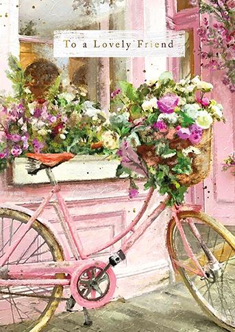 Paper House Pink Bike with Flowers in Basket Outside Shop Friend Birthday Card*
