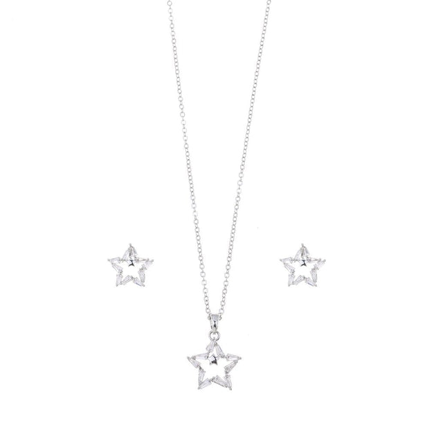 Rhodium Plated Cubic Zirconia Star Necklace & Earring Set*