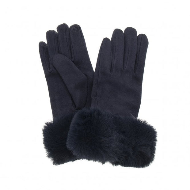 Navy Ladies Faux Fur Cuff Gloves*