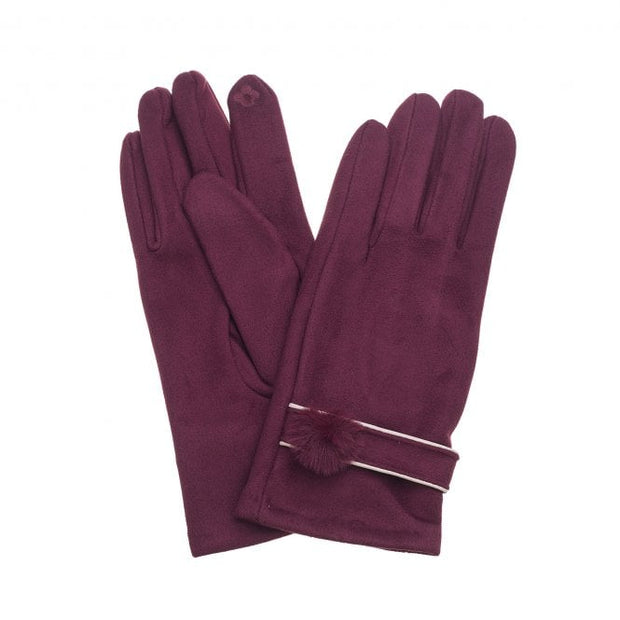 Claret Pom Pom Detail Ladies Gloves