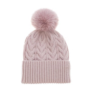 Pink Cable Knit Faux Fur Bobble Hat*