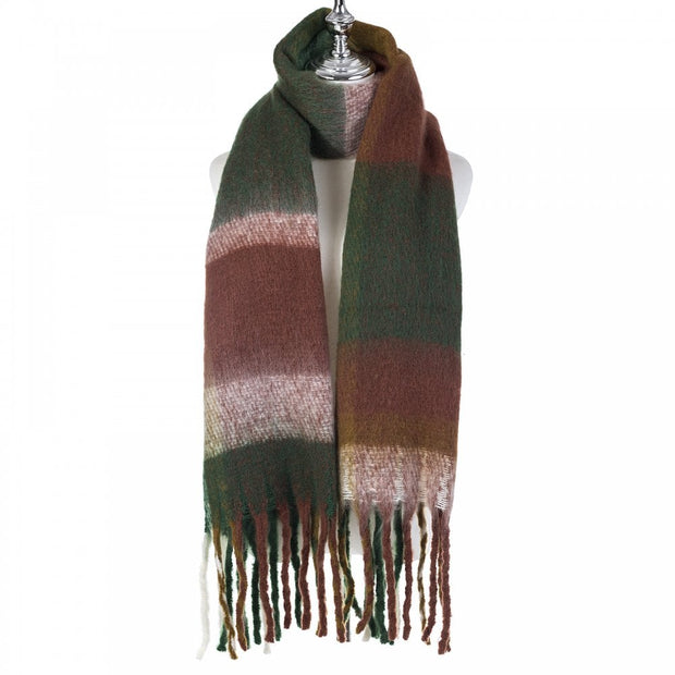 Accessories By Park Lane Olive Green & Brown Blanket Scarf*