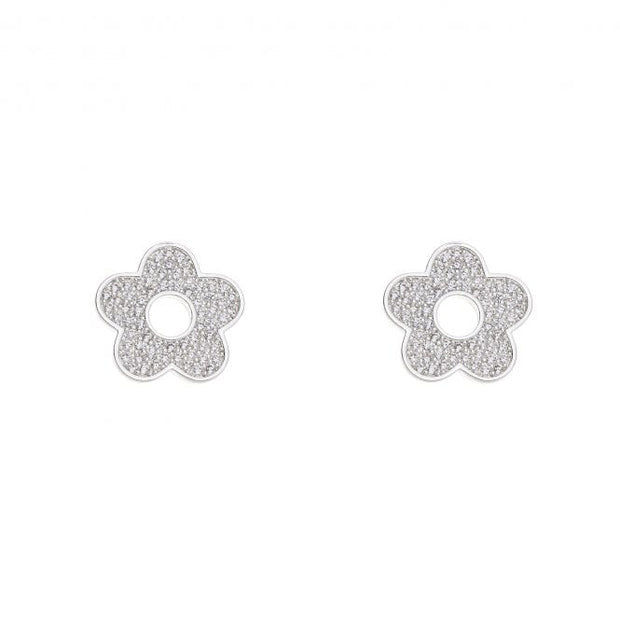 Silver Plated Clear Stone Flower Earrings*