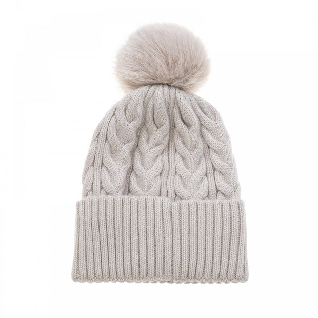 Stone Cable Knit Faux Fur Bobble Hat*