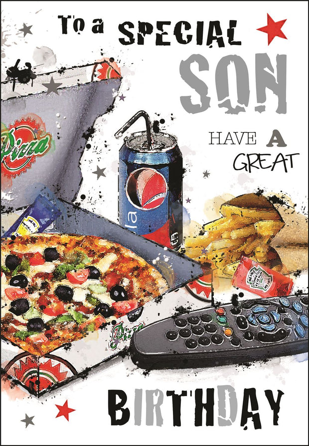 Jonny Javelin Son Pizza & Chips Birthday Card*